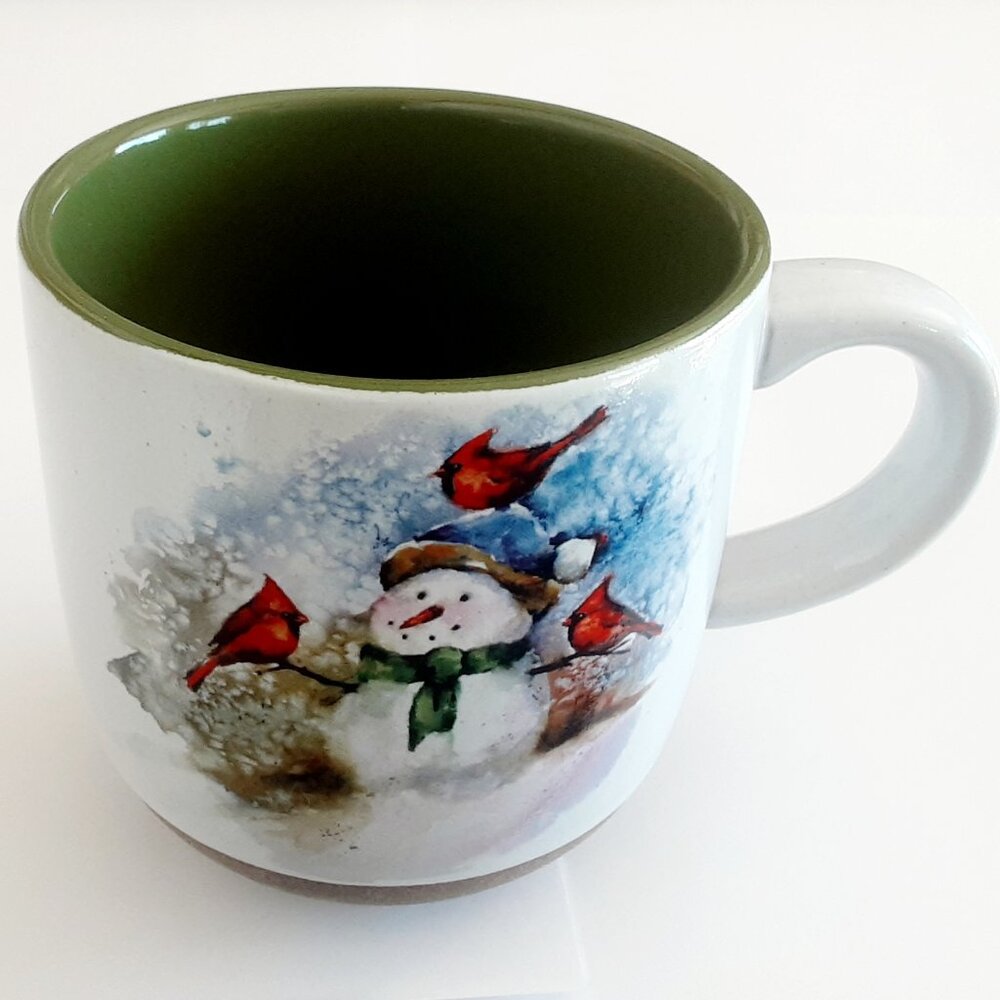 Demdaco Dean Crouser Stoneware Watercolor Winter Friends Mug. Snowman & Cardinal